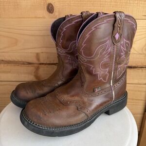 Justin 11B Gypsy Western Cowgirl Brown Pink Leather Work Boots L9903 Round Toe